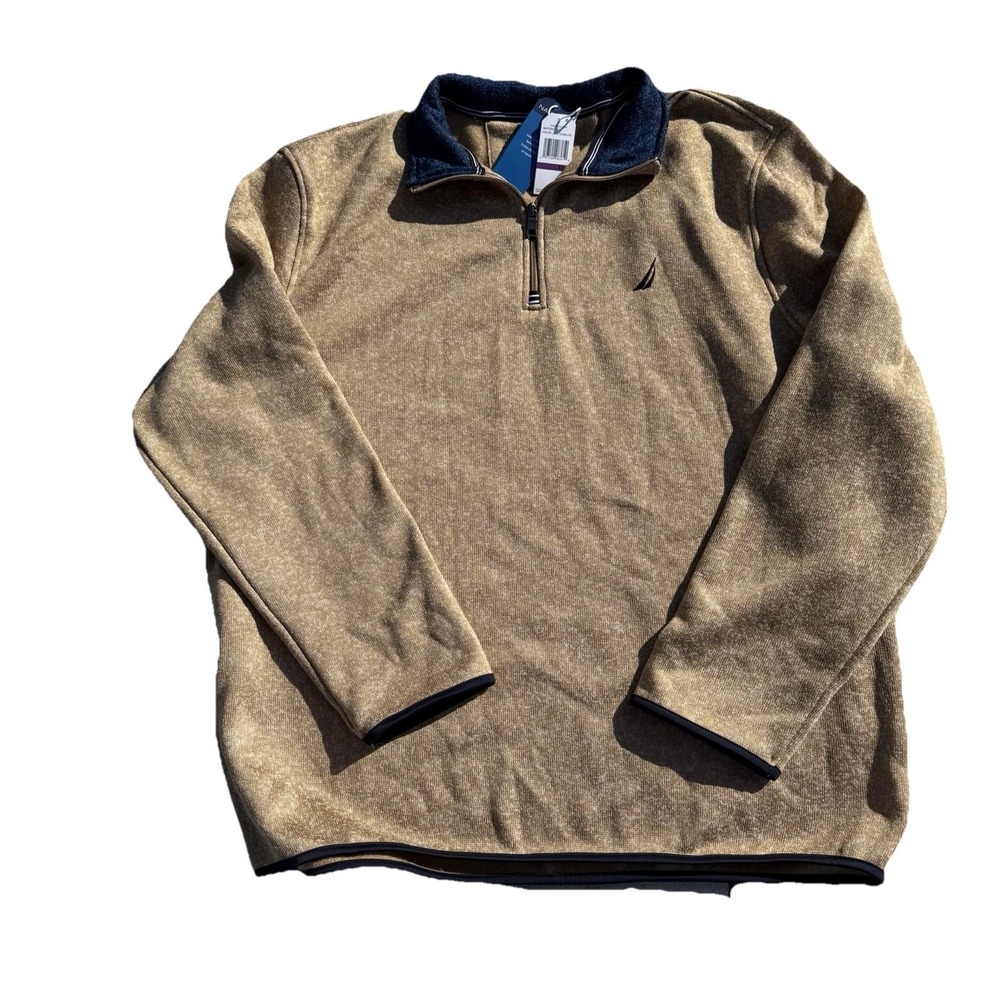 Nautica Sweater Fleece Men Camel Heather Lined 1/4 Pullover Zipper NWT $90 2XL